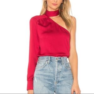1. STATE Bordeaux One Shoulder Neck Tie Blouse Top